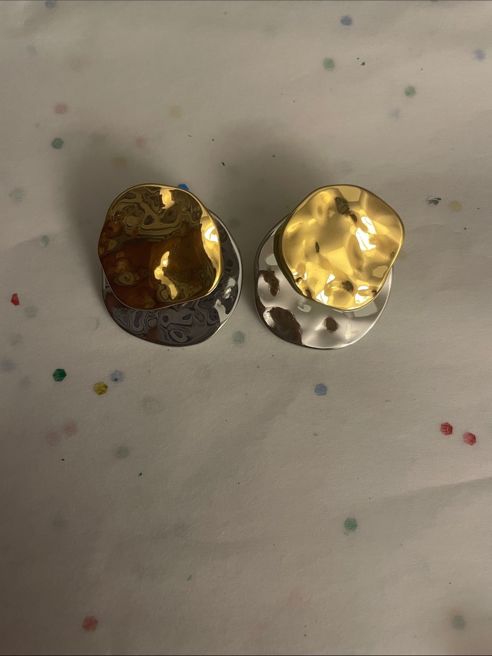 Two-Tone Gold and Silver Disc Drop Earrings